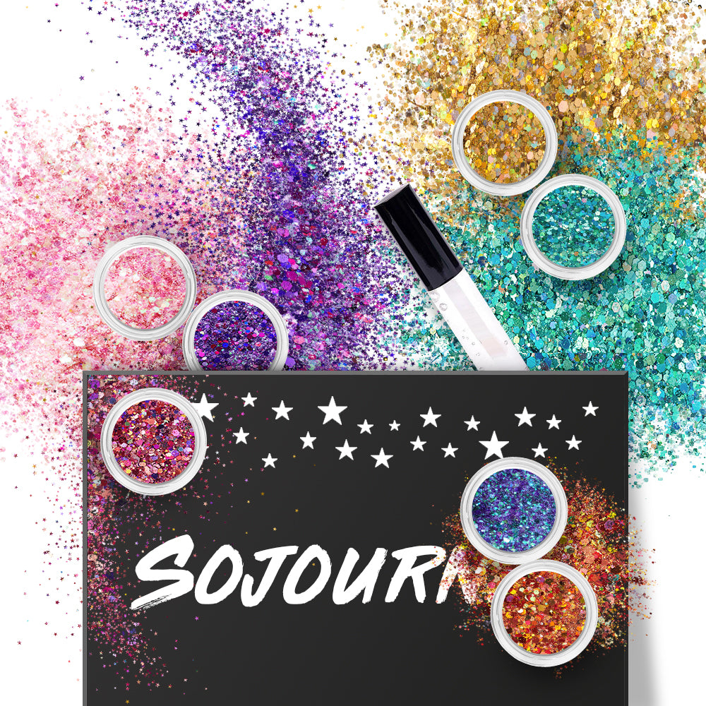 16 pack + 1 glitter glue Chunky Cosmetic Holographic Glitter | Body, Face & Hair Safe - SoJourner Bags