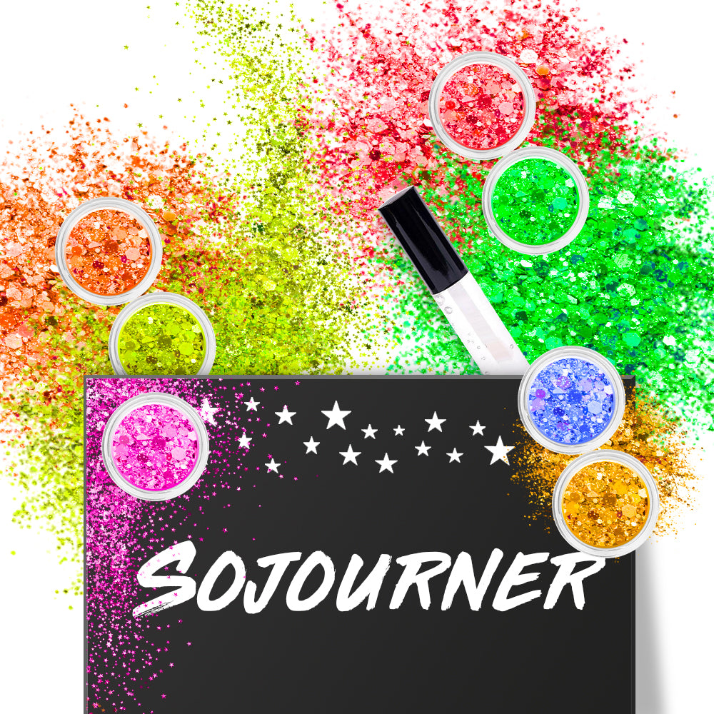 12 pack Neon Glitter + 1 glitter glue Chunky Cosmetic Holographic Glitter | Body, Face & Hair Safe - SoJourner Bags