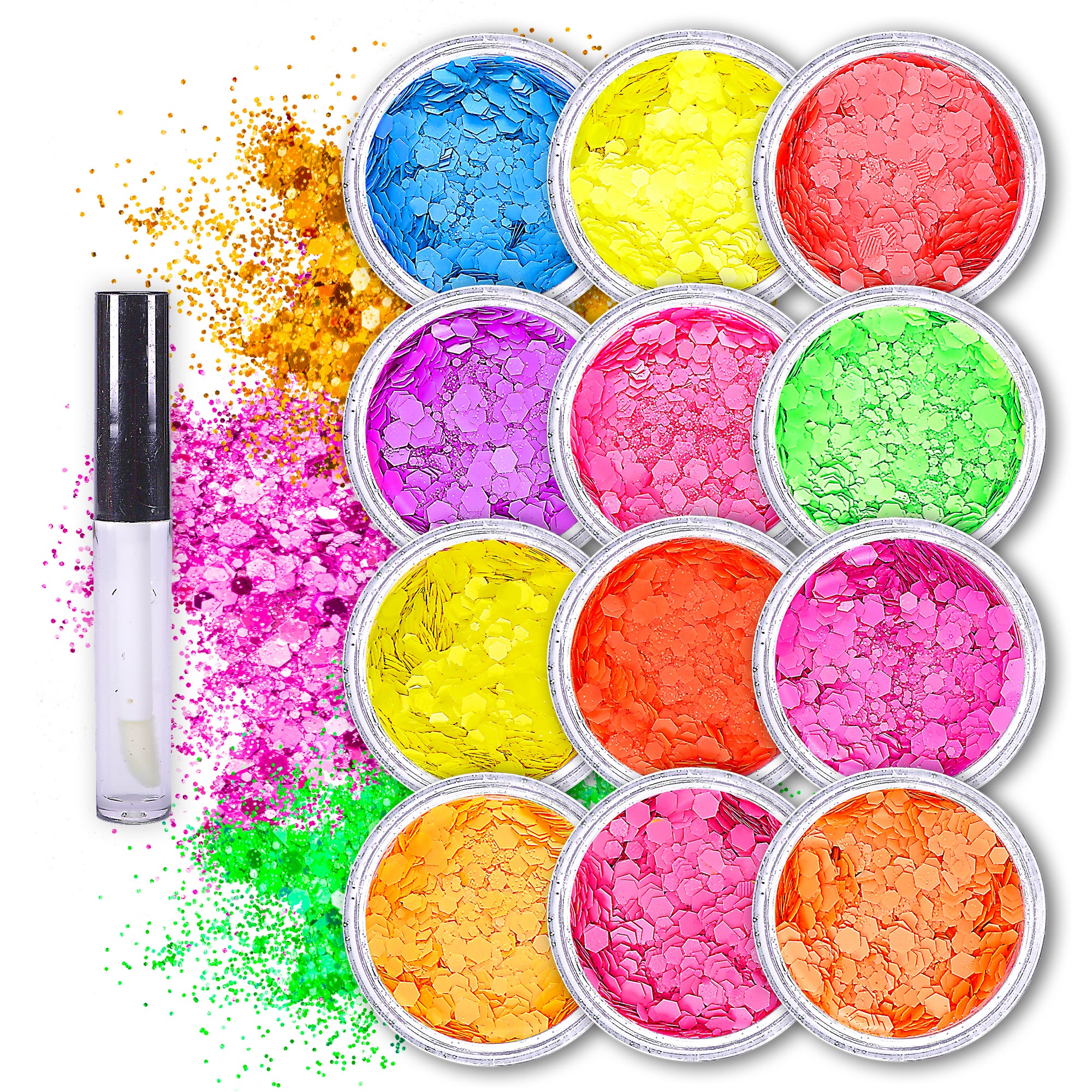 Fairy Tears Chunky Holographic Body Glitter I 16 Colors + Glitter Glue for Face Glitter Makeup, Hair, Eye & Fine Glitter Eyeshadow - Perfect for Halloween, Resin, Tumblers, Craft, Cosmetic & Nail Art - SoJourner Bags