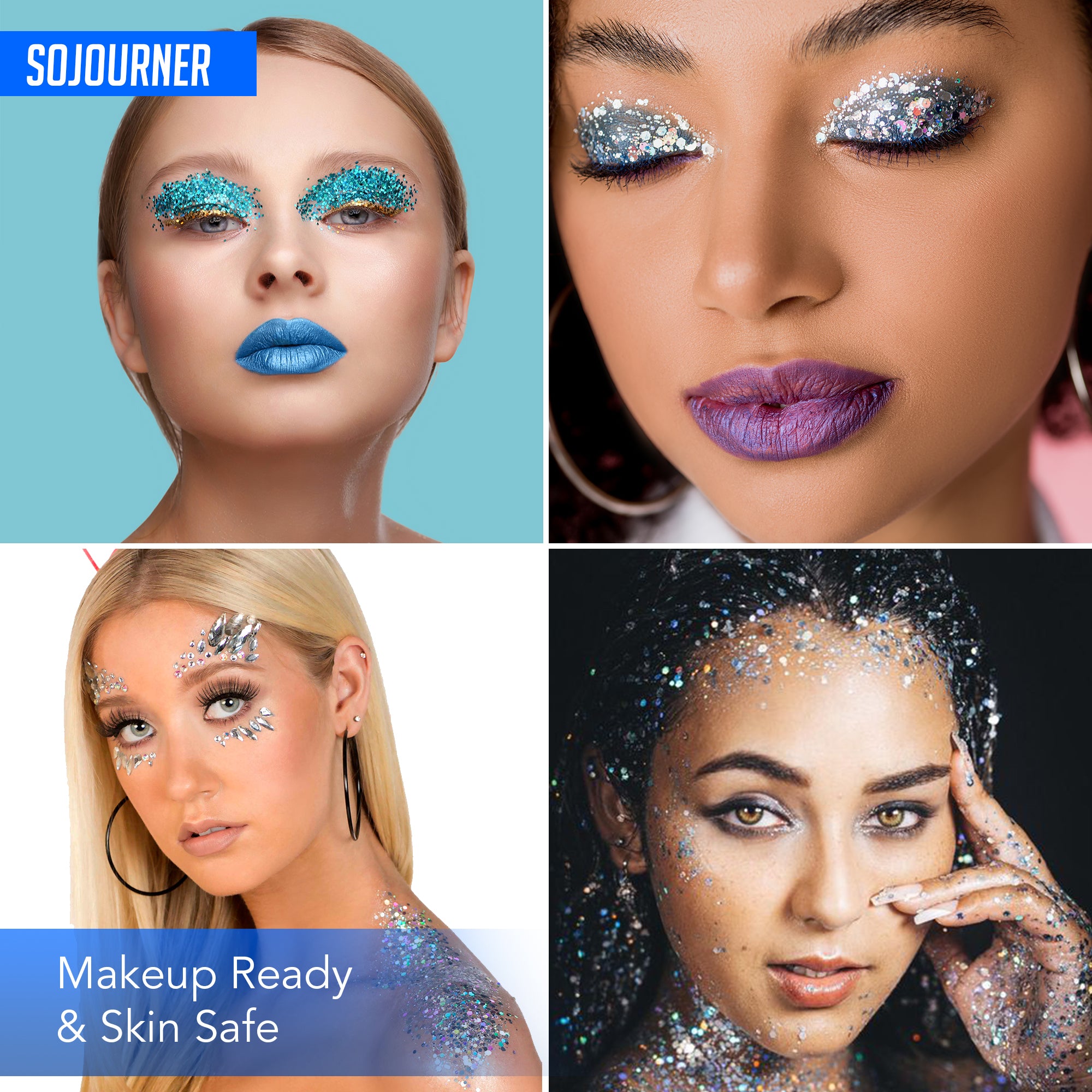 16 pack + 1 glitter glue Chunky Cosmetic Holographic Glitter | Body, Face & Hair Safe - SoJourner Bags