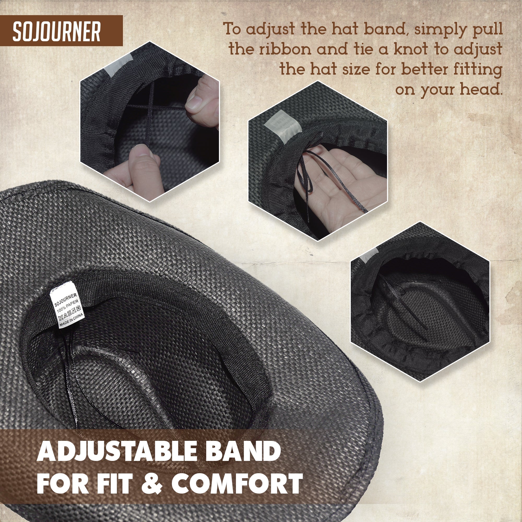 Men & Women's Cowboy Cowgirl Hat - Western Hats for Women, Adjustable Cowboy Hat Men with Wide Brim - SoJourner Bags