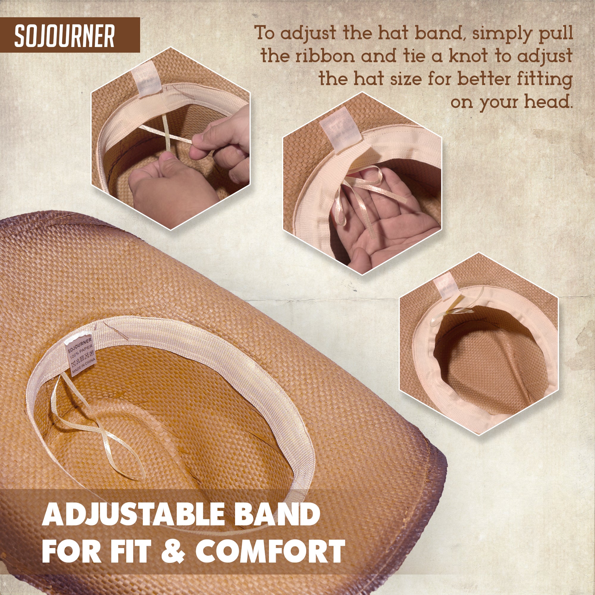 Men & Women's Cowboy Cowgirl Hat - Western Hats for Women, Adjustable Cowboy Hat Men with Wide Brim - SoJourner Bags