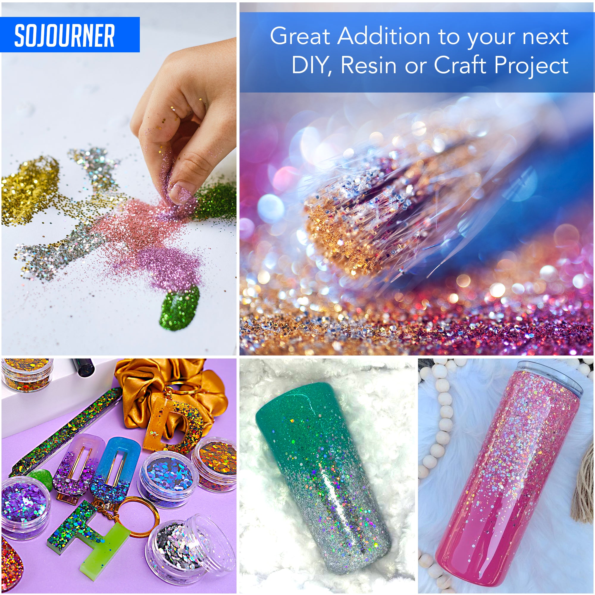 Fairy Tears Chunky Holographic Body Glitter I 16 Colors + Glitter Glue for Face Glitter Makeup, Hair, Eye & Fine Glitter Eyeshadow - Perfect for Halloween, Resin, Tumblers, Craft, Cosmetic & Nail Art - SoJourner Bags
