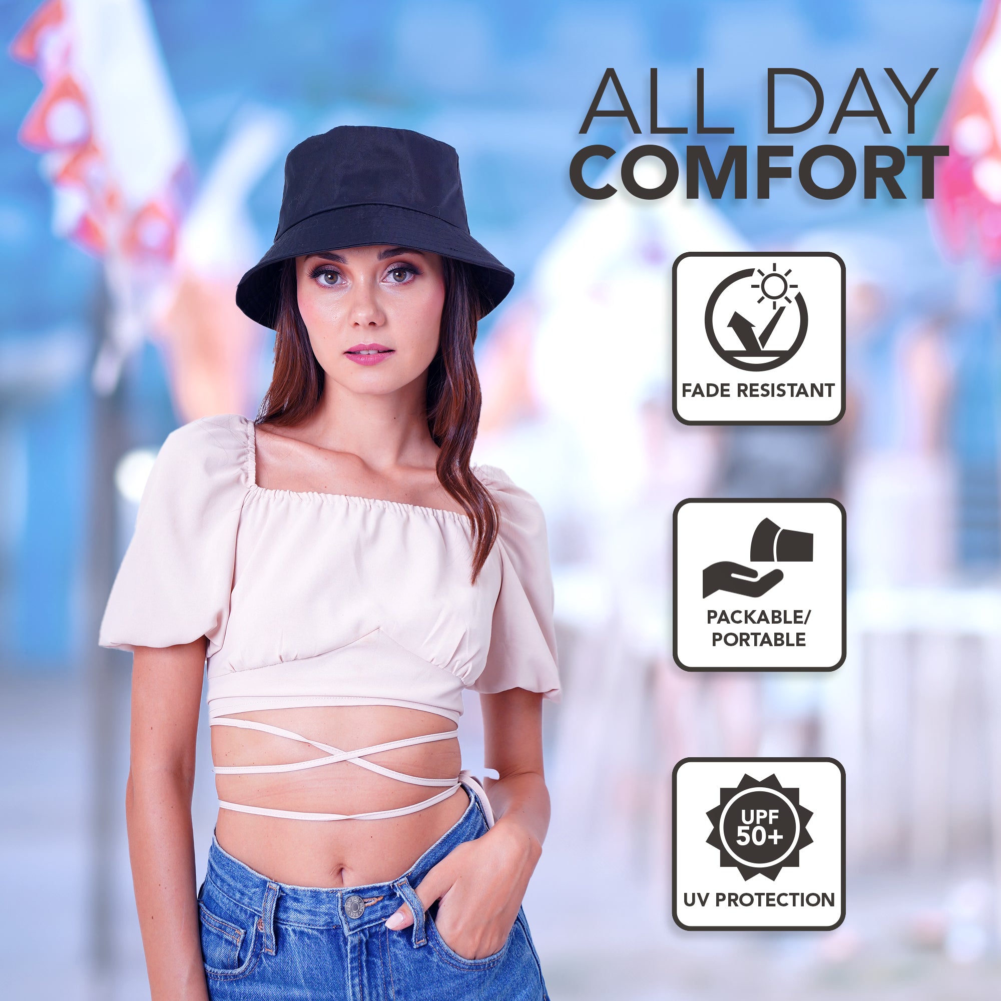 Rave Bucket Hat for Women & Men - Solid Black - SoJourner Bags