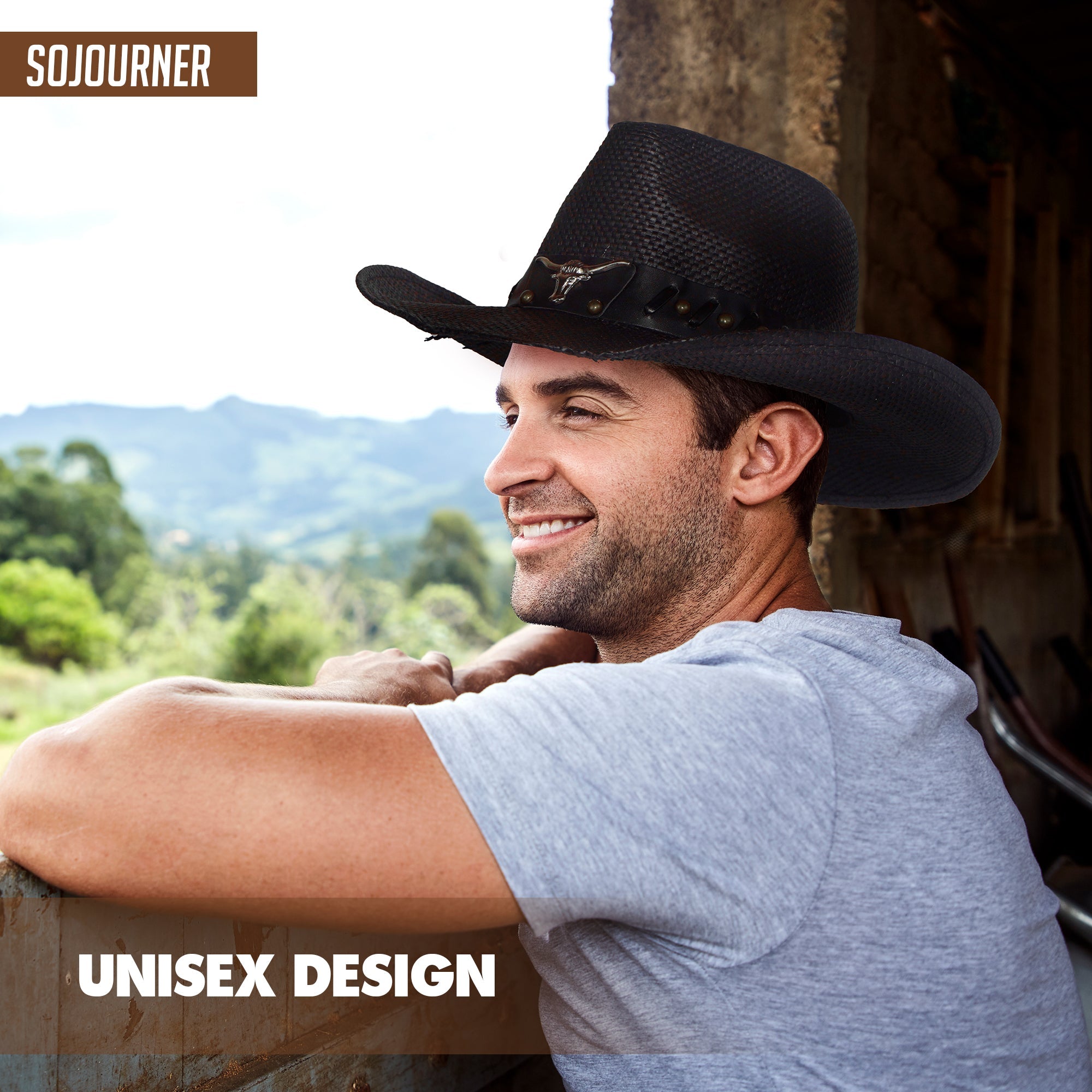 Men & Women's Cowboy Cowgirl Hat - Western Hats for Women, Adjustable Cowboy Hat Men with Wide Brim - SoJourner Bags