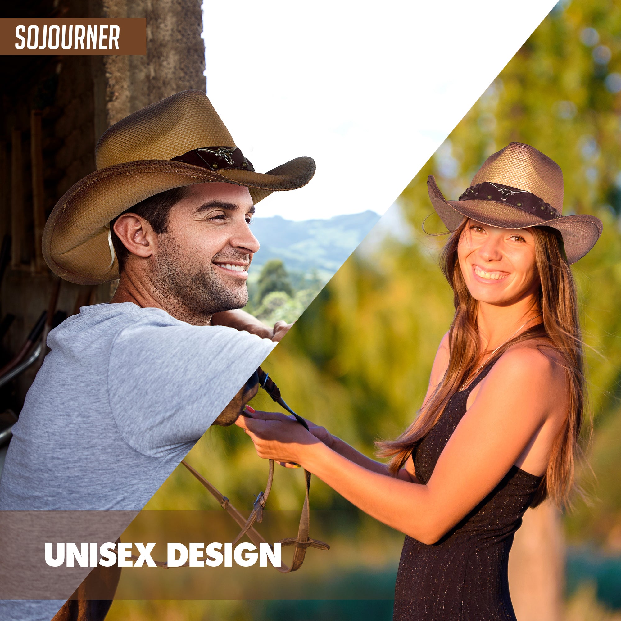 Men & Women's Cowboy Cowgirl Hat - Western Hats for Women, Adjustable Cowboy Hat Men with Wide Brim - SoJourner Bags