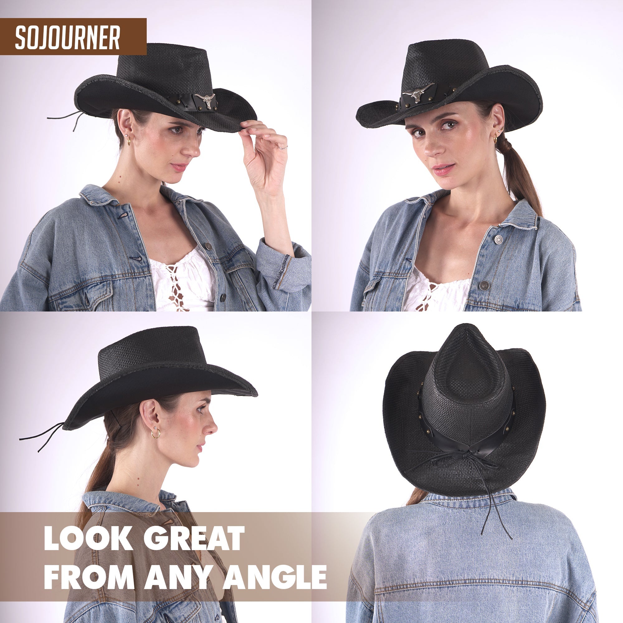 Men & Women's Cowboy Cowgirl Hat - Western Hats for Women, Adjustable Cowboy Hat Men with Wide Brim - SoJourner Bags