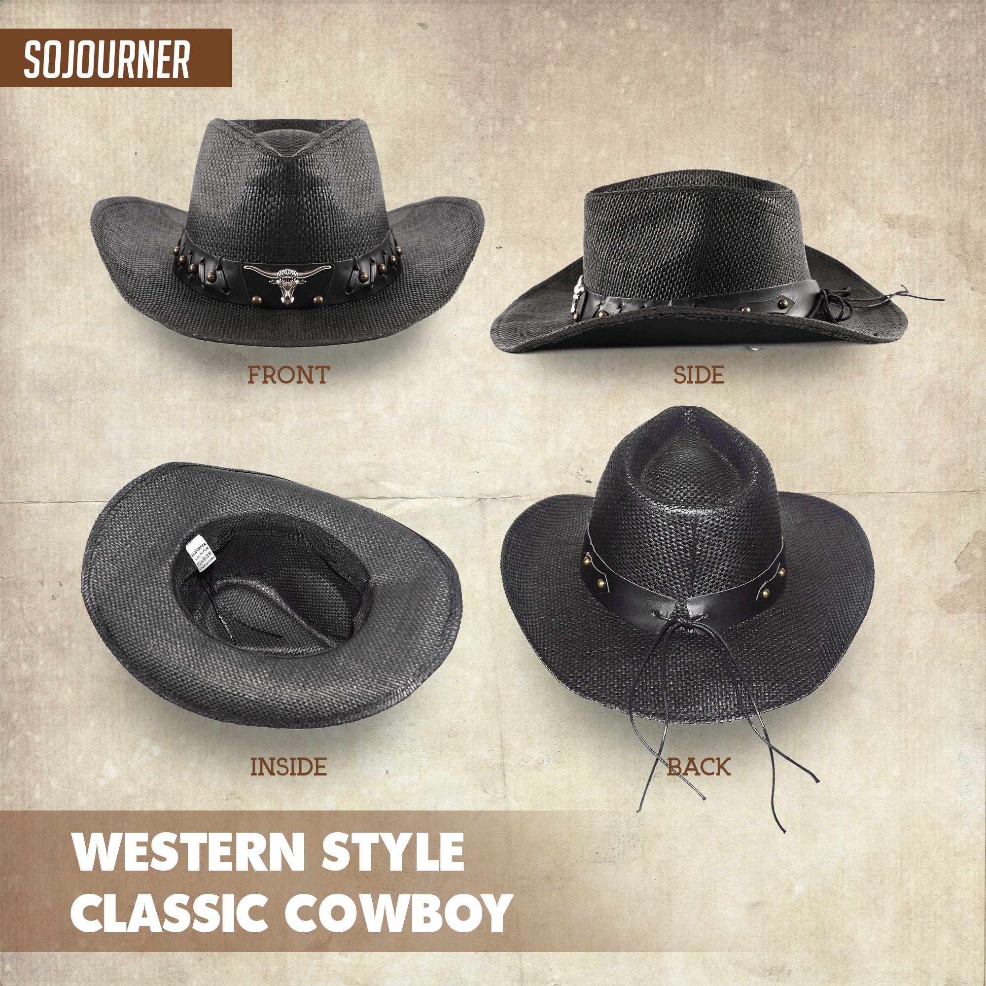 Men & Women's Cowboy Cowgirl Hat - Western Hats for Women, Adjustable Cowboy Hat Men with Wide Brim - SoJourner Bags
